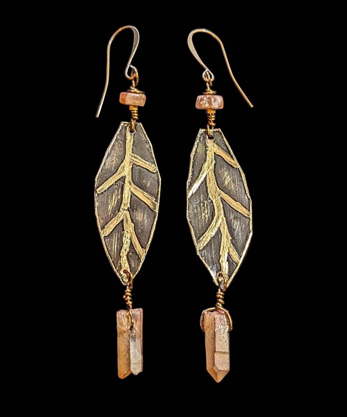 leaf & peach quartz earrings