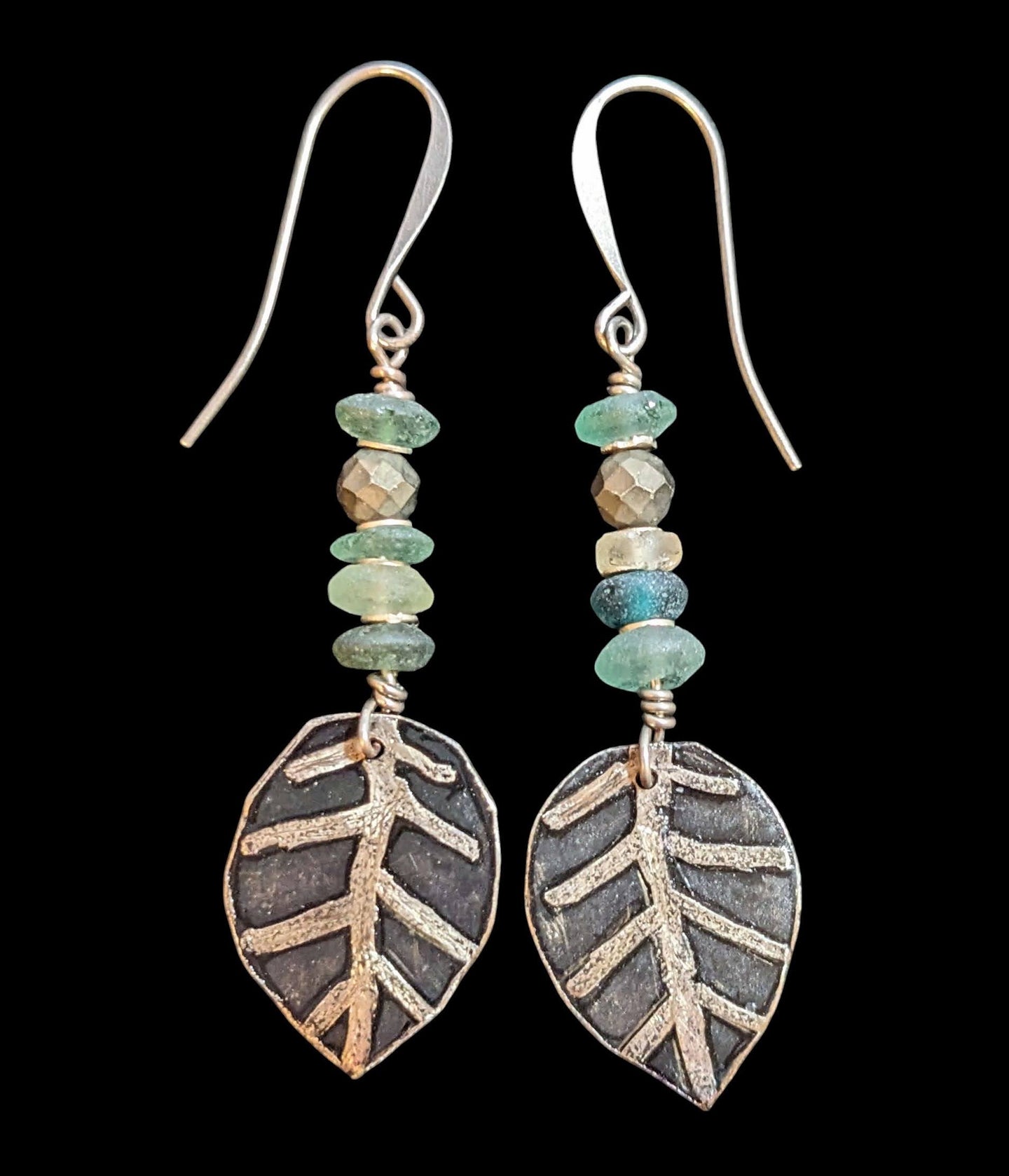 roman glass leaf earrings