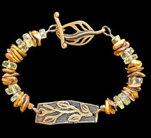 brass leaf & vine citrine & pearl bracelet