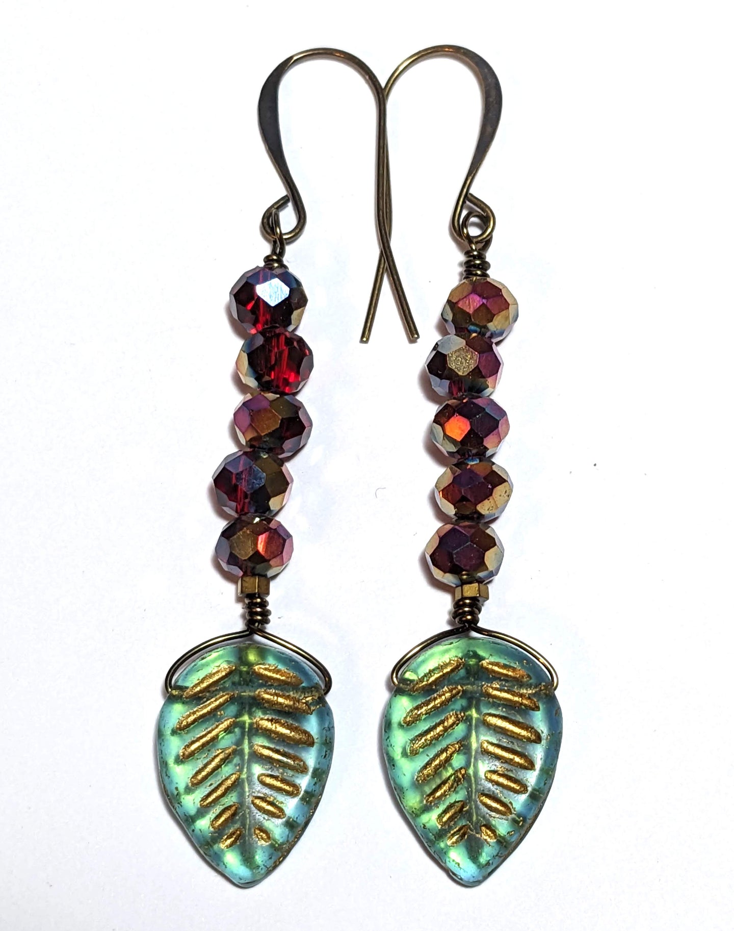 long leaf & crystal earrings