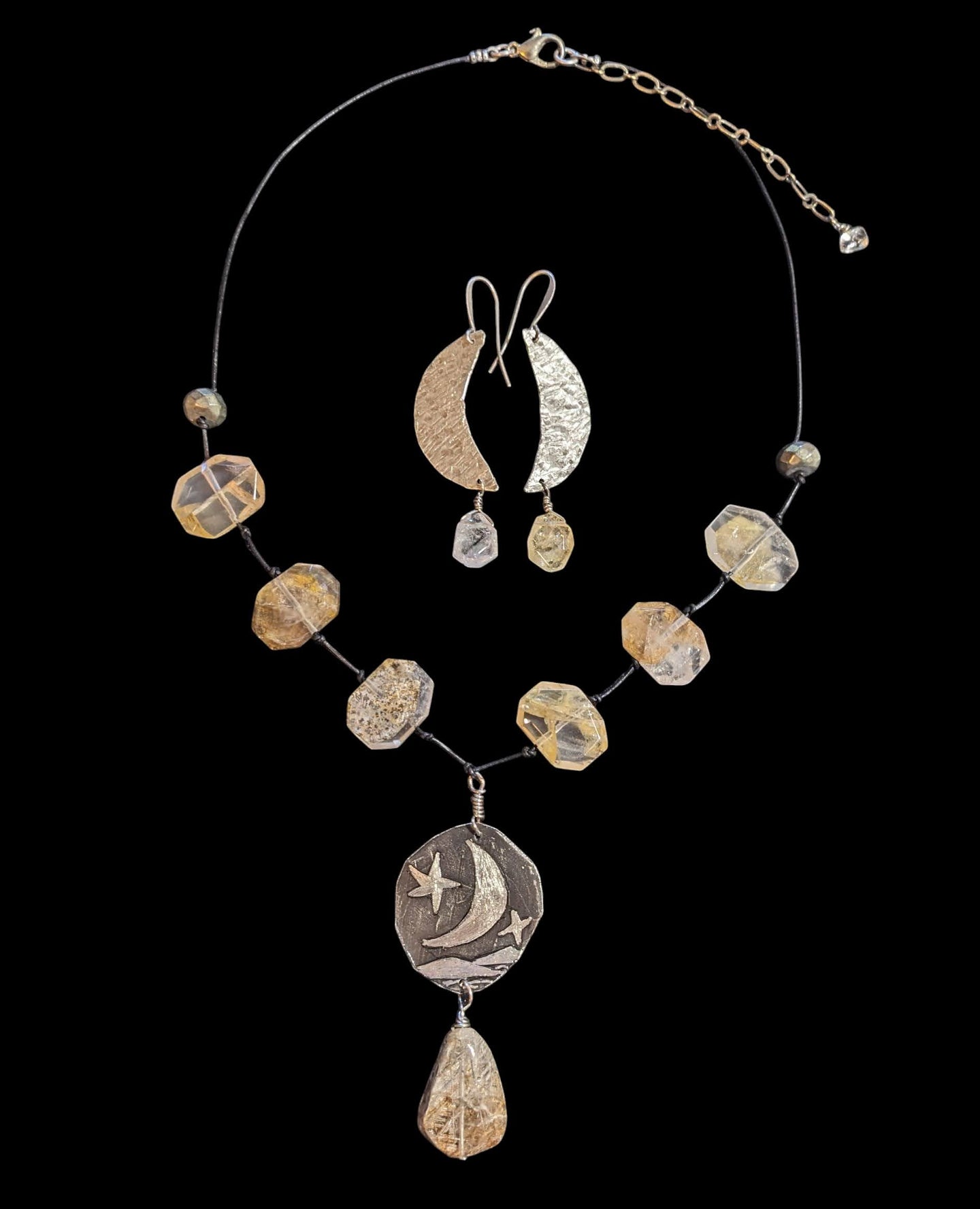 moon & rutilated quartz set