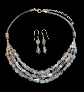 Muti stranded Labradorite Leather Set