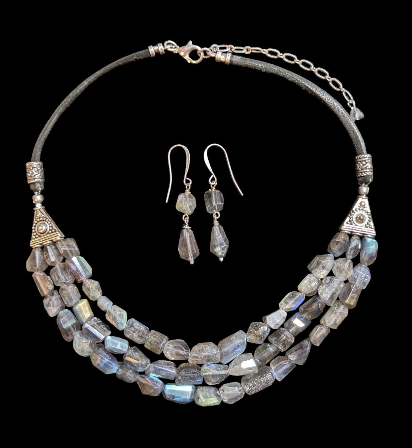 muti stranded labradorite leather set