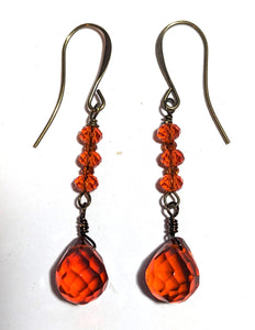 Burnt Orange Crystal Drop Earrings