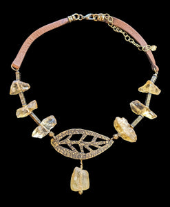 Brass Leaf & Citrine Set