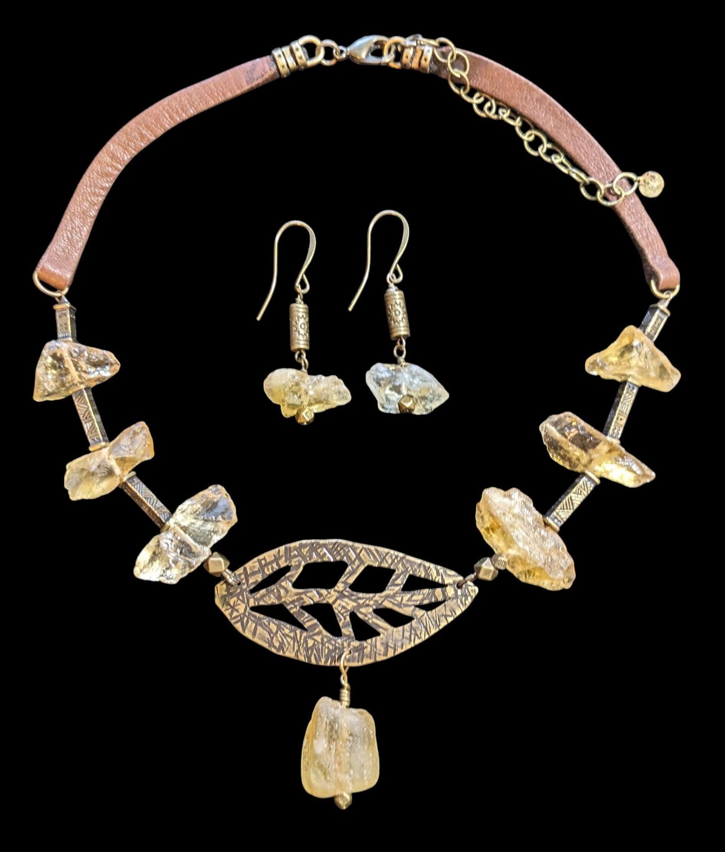 brass leaf & citrine set