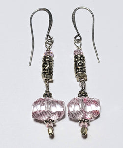 Wavy Pale Pink Czech Glass Earrings.