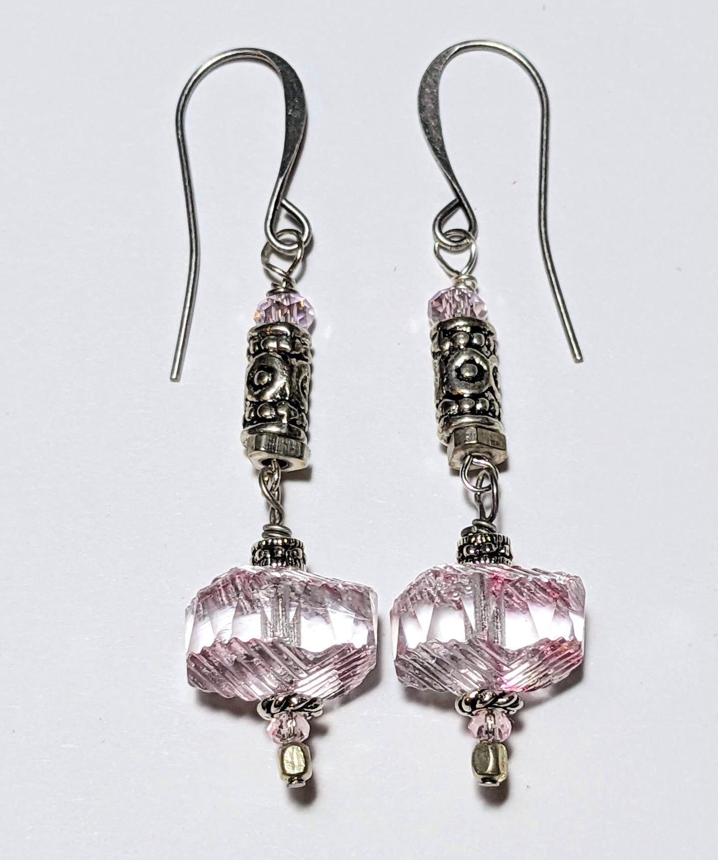 wavy pale pink czech glass earrings.