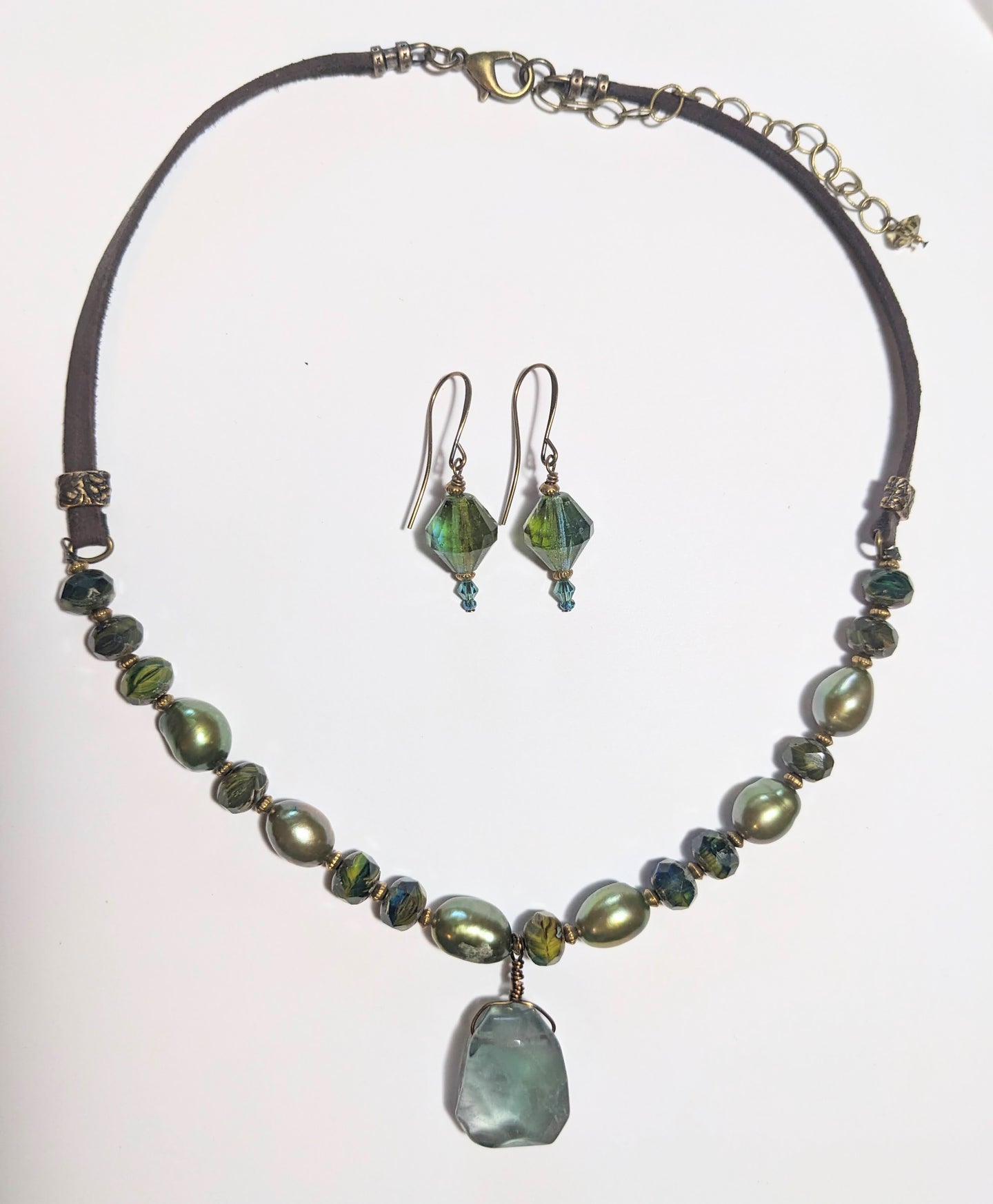 blue fluorite & pearl set