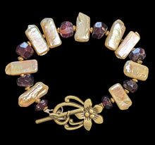 pearl & garnet flower bracelet