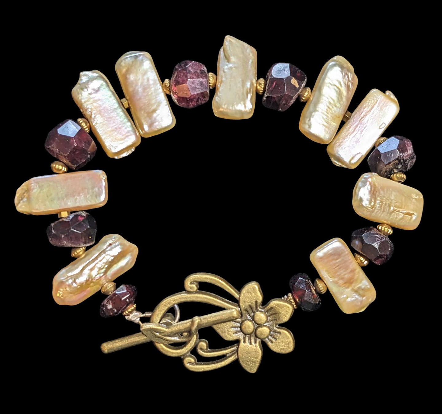 pearl & garnet flower bracelet