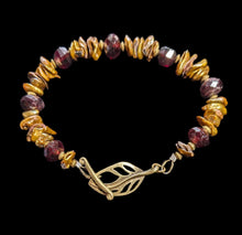 pearl & garnet leaf bracelet