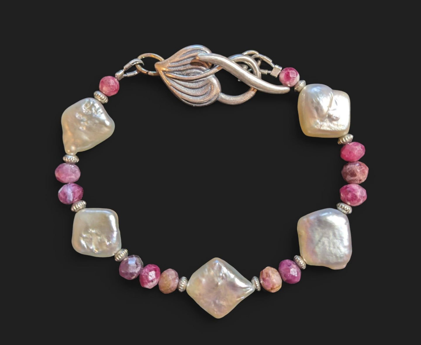 pearl & tourmaline leaf bracelet