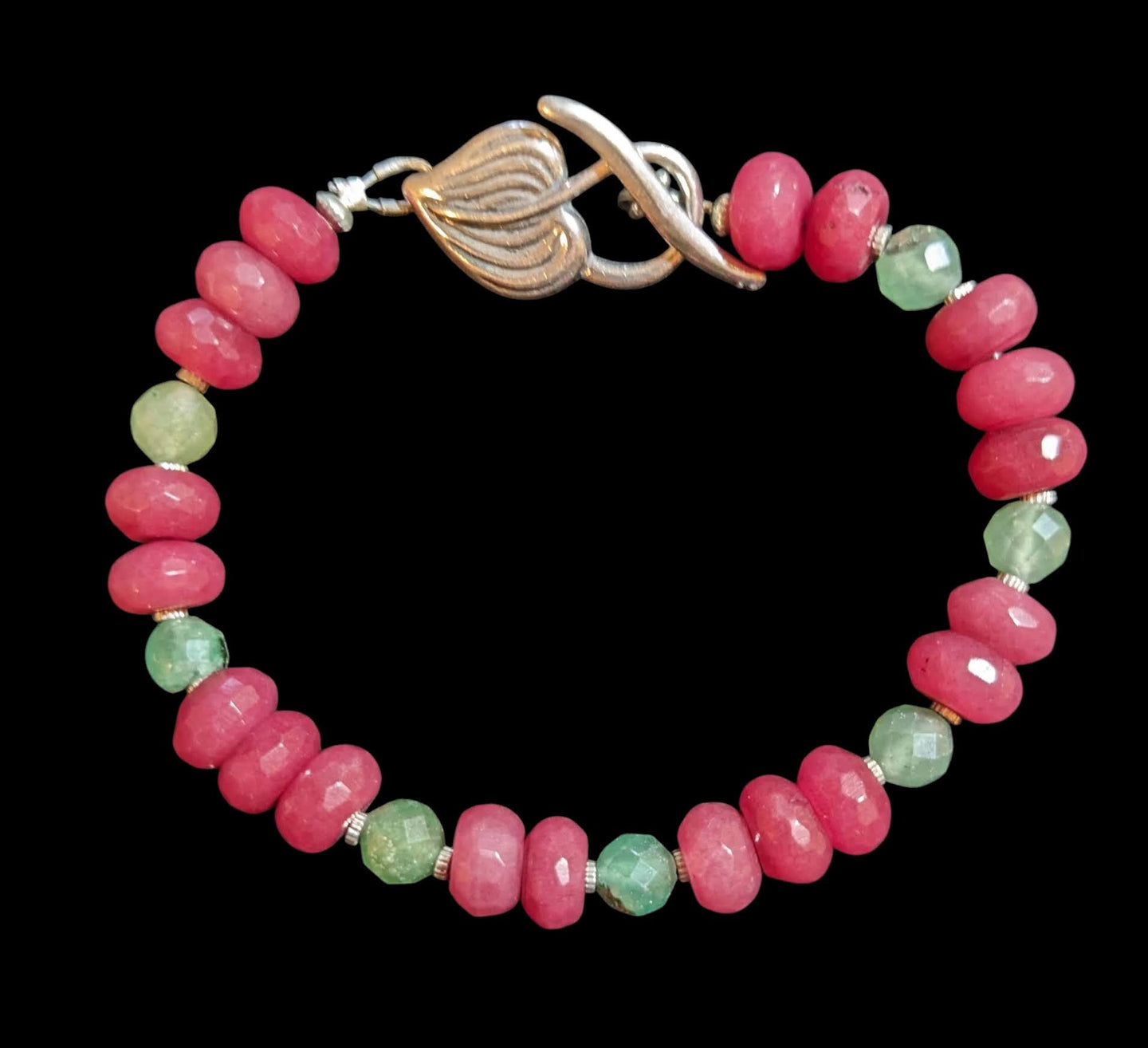 pink & green stone & leaf bracelet