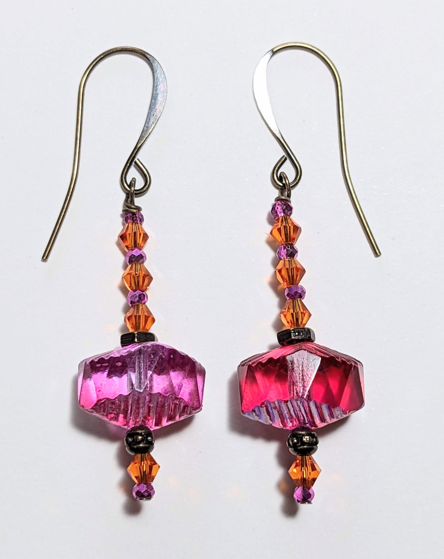 pink & orange crystal earrings # 2