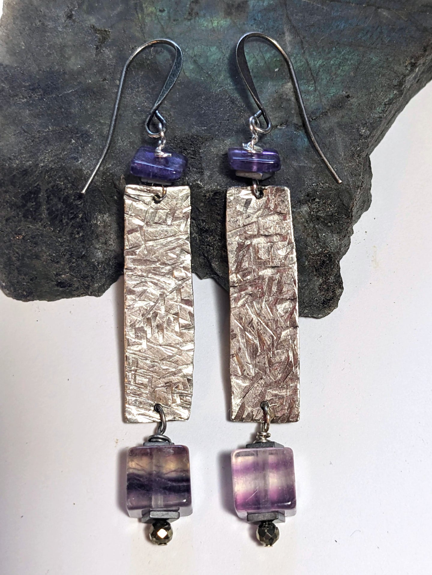 hammered rainbow fluorite earrings