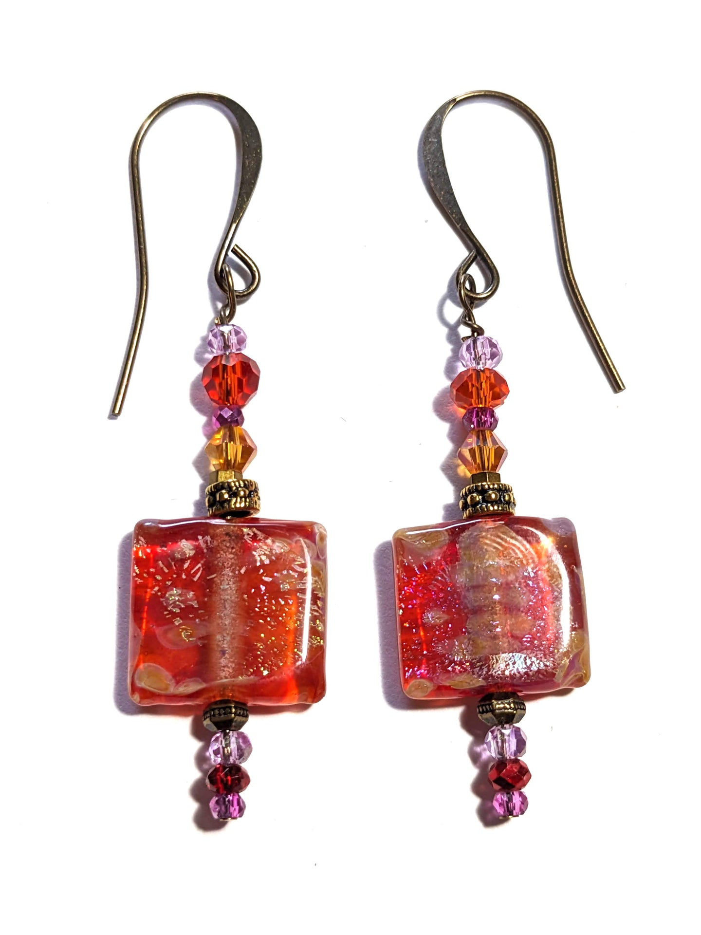 red dichroic glass earrings