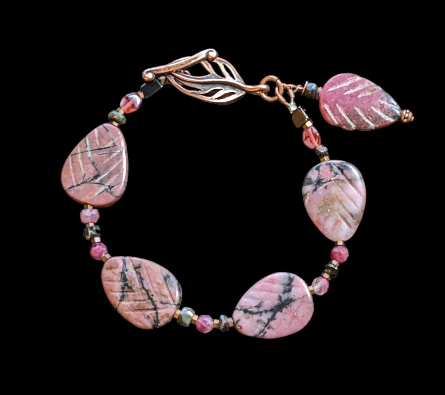 rhodochrosite leaf bracelet
