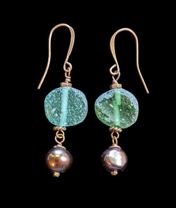 Roman Glass & Pearl Earrings