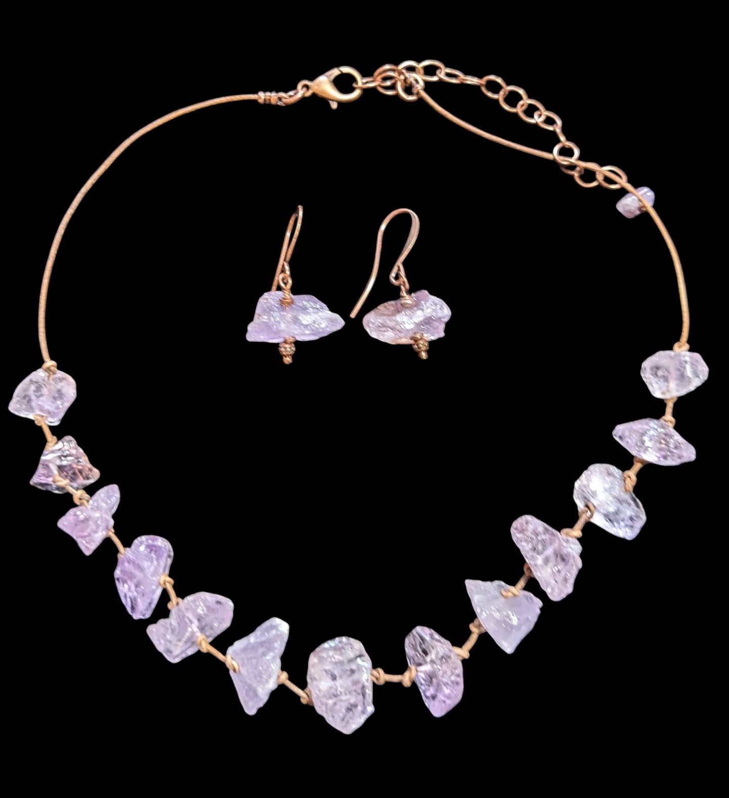 rough pink amethyst set