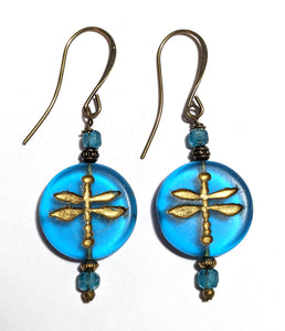 Short Blue Dragonfly Earrings