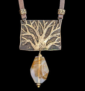 Bronze Tree & Moss Agate Pendant Necklace