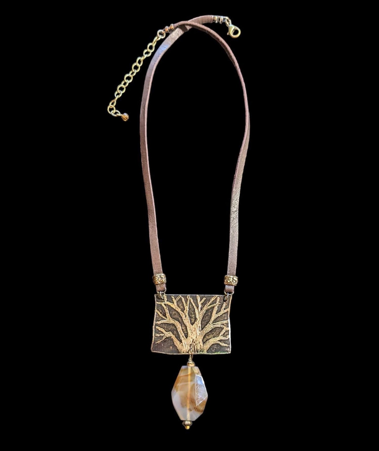 bronze tree & moss agate pendant necklace
