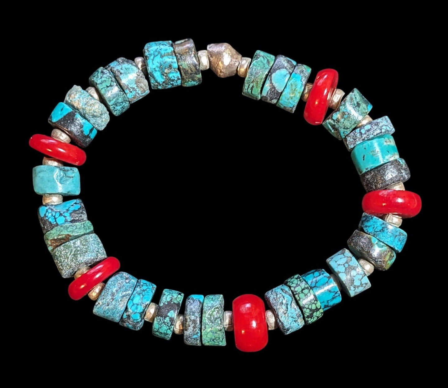 turquoise & coral stretchy bracelet