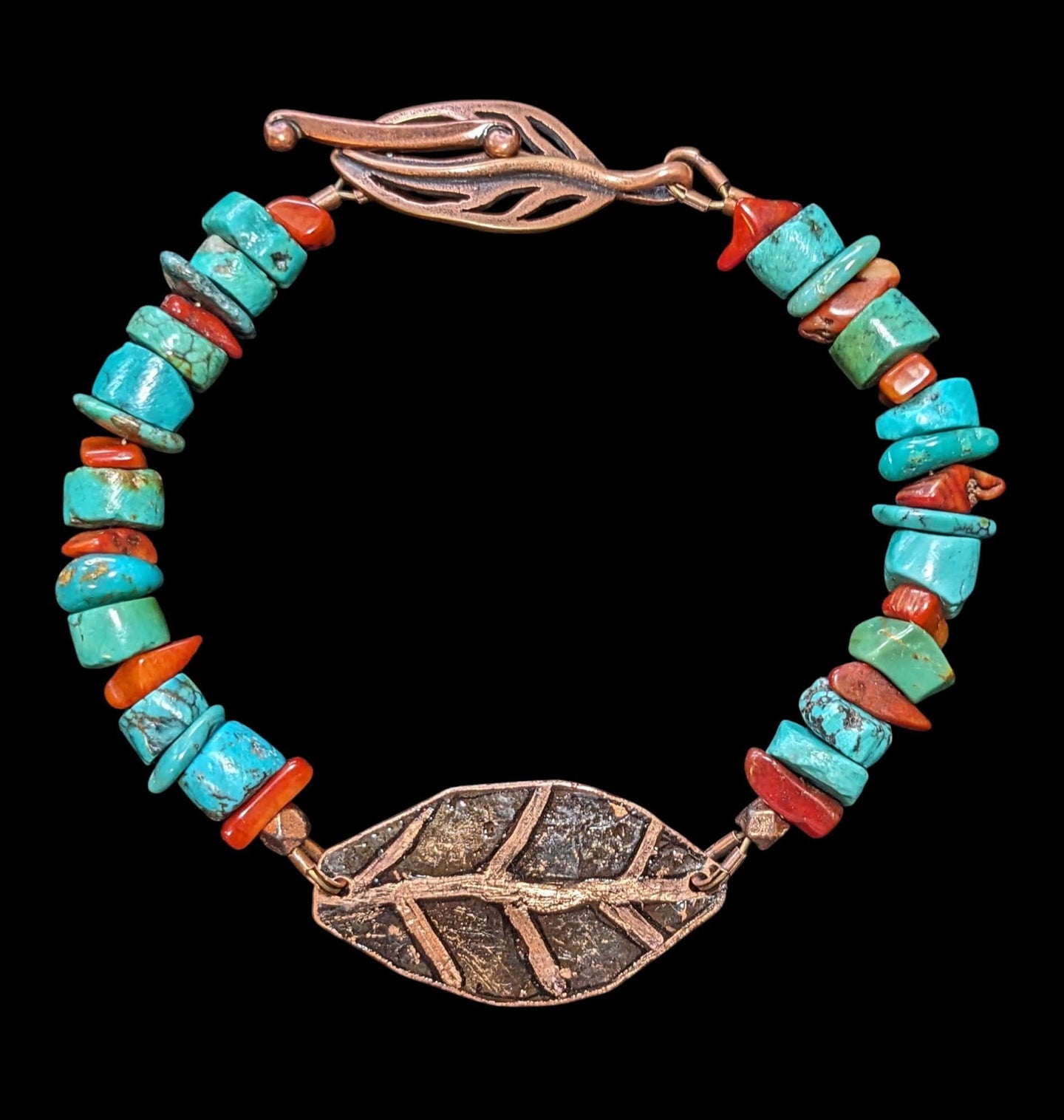 turquoise & jasper leaf bracelet