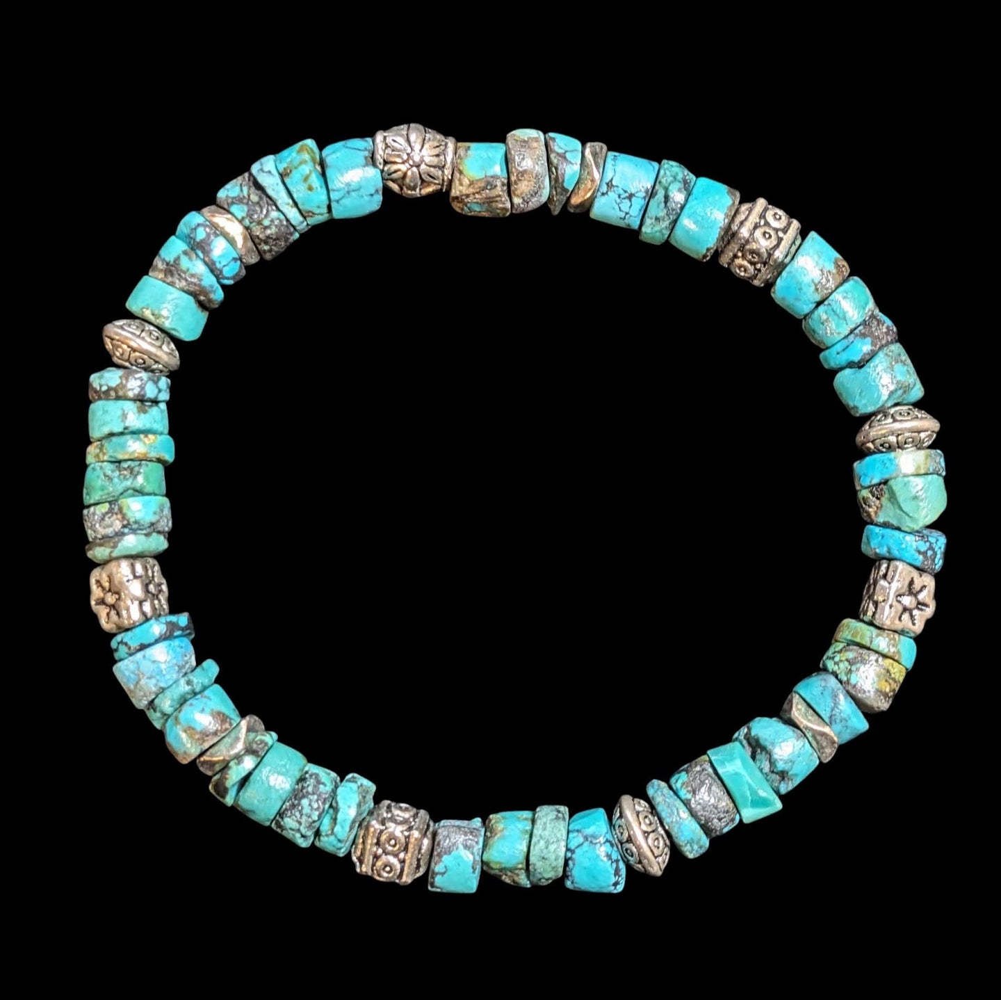 stretchy turquoise & pewter bracelet