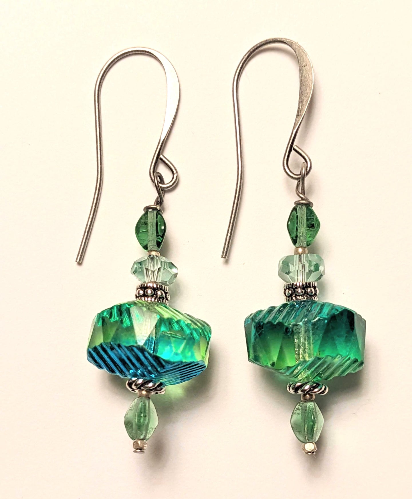 wavy lime czech glass earrings # 2