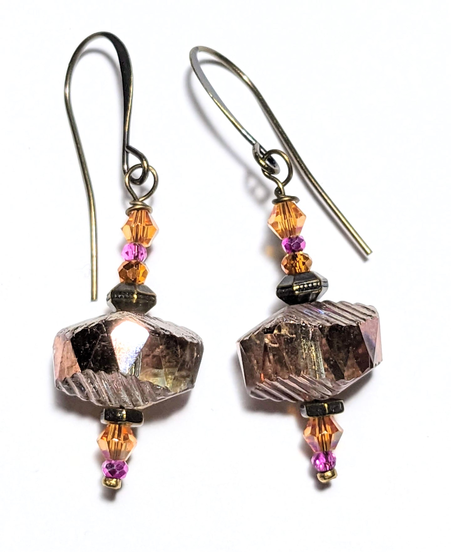 wavy metallic pink crystal earrings # 1