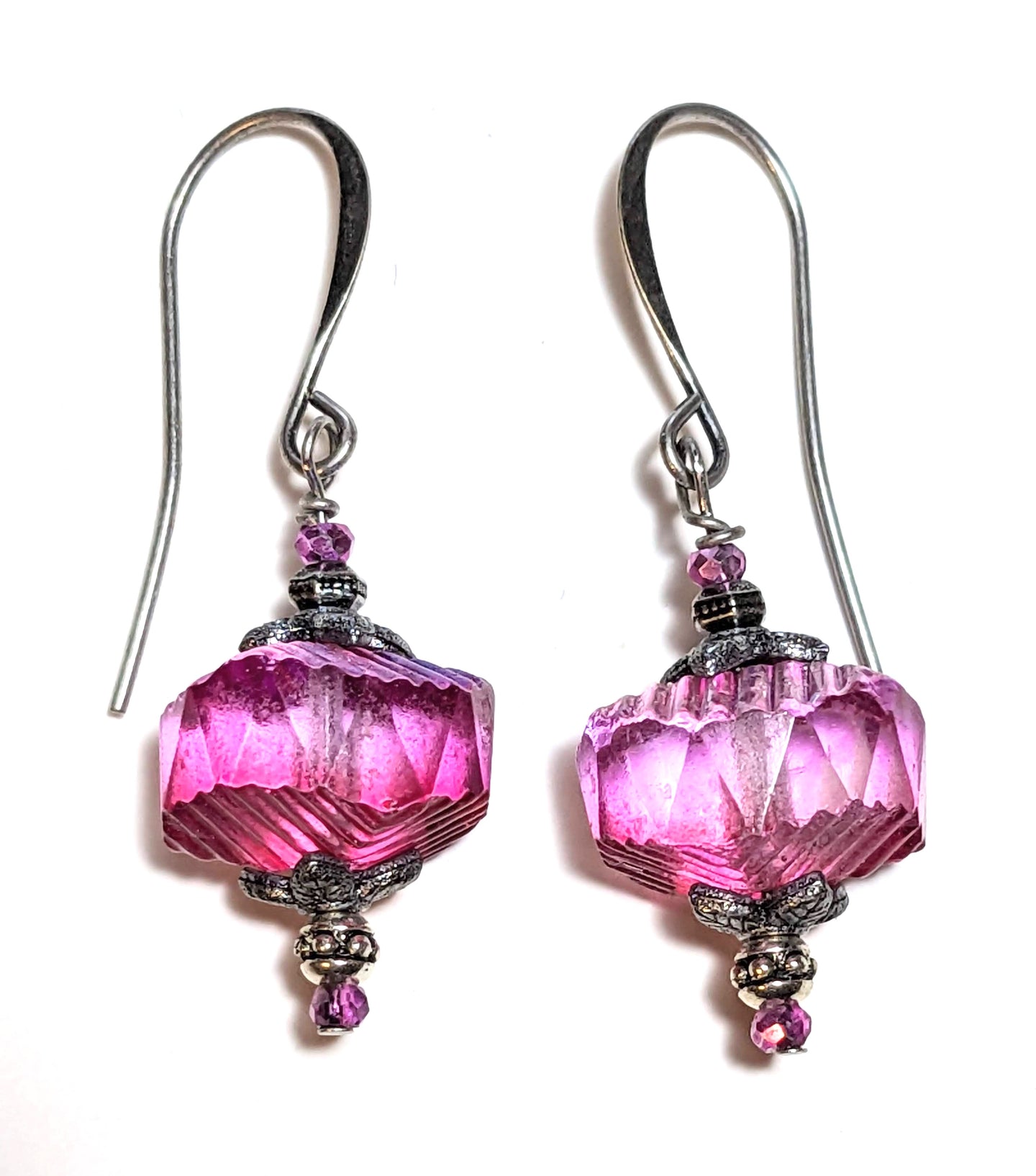wavy pink czech glass earrings