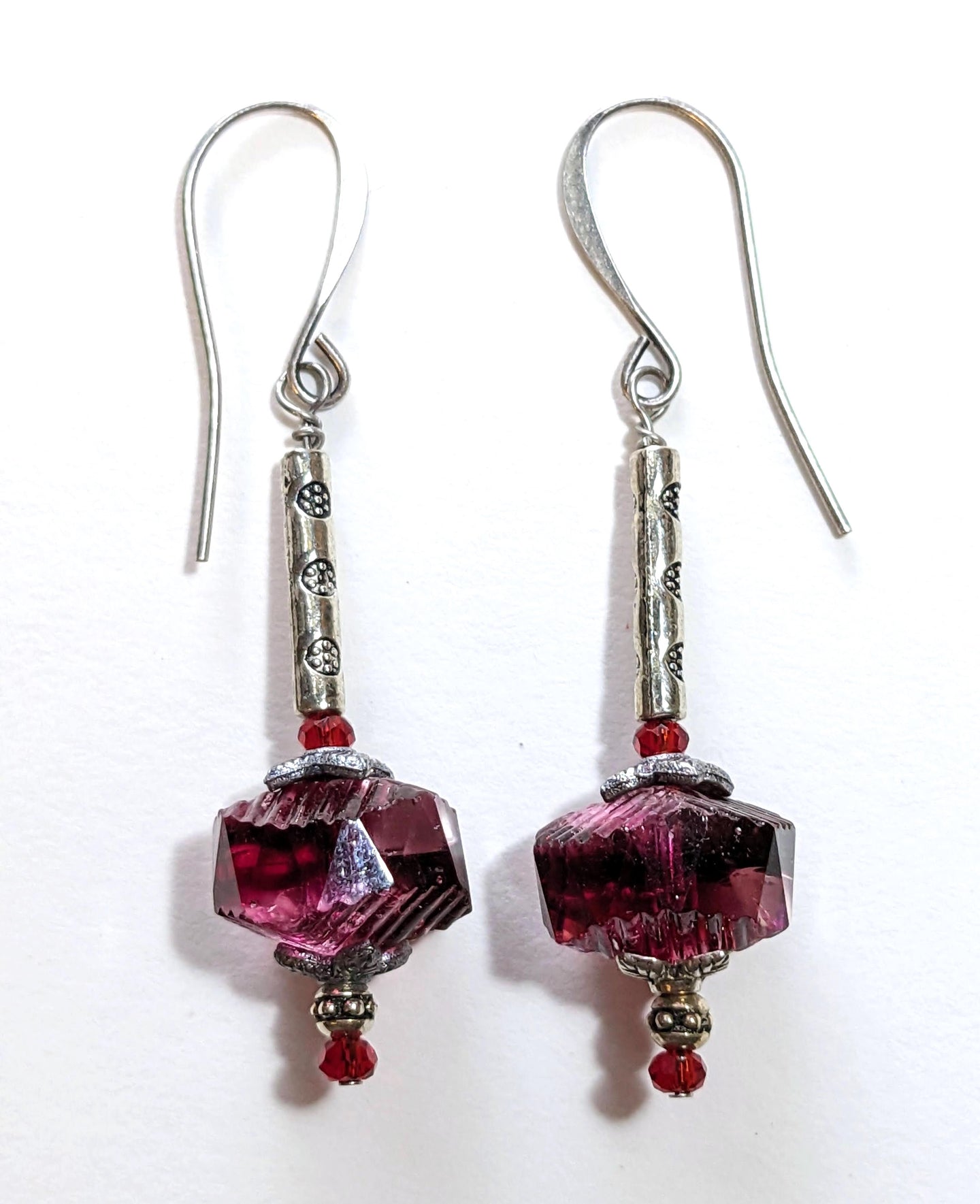 wavy pink & magenta glass earrings