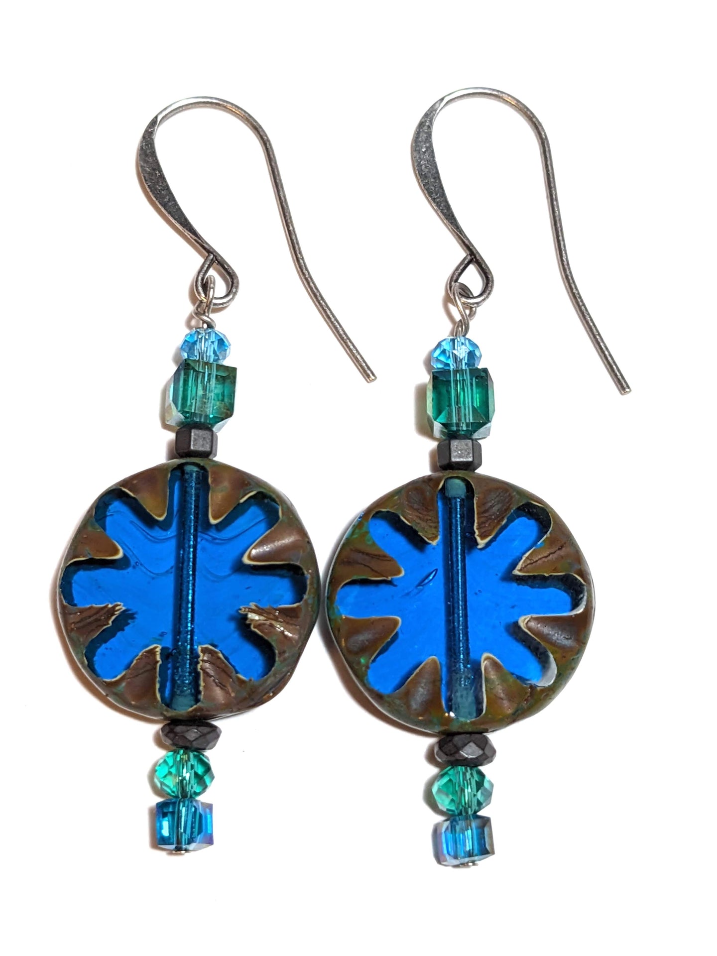 blue flower & crystal earrings