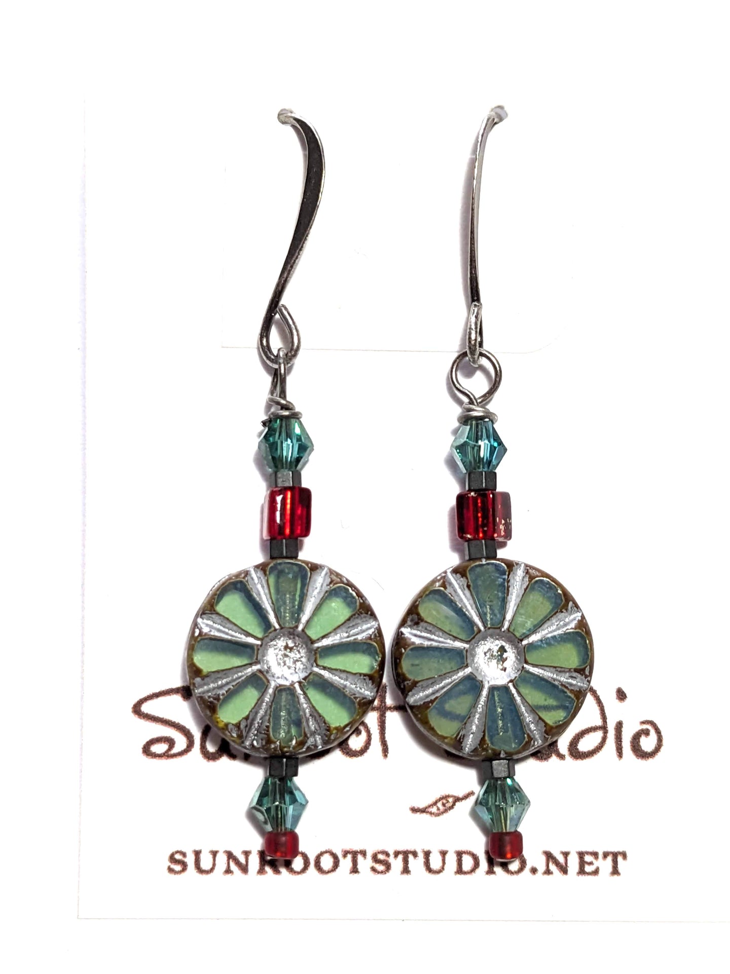 silver & aqua flower earrings