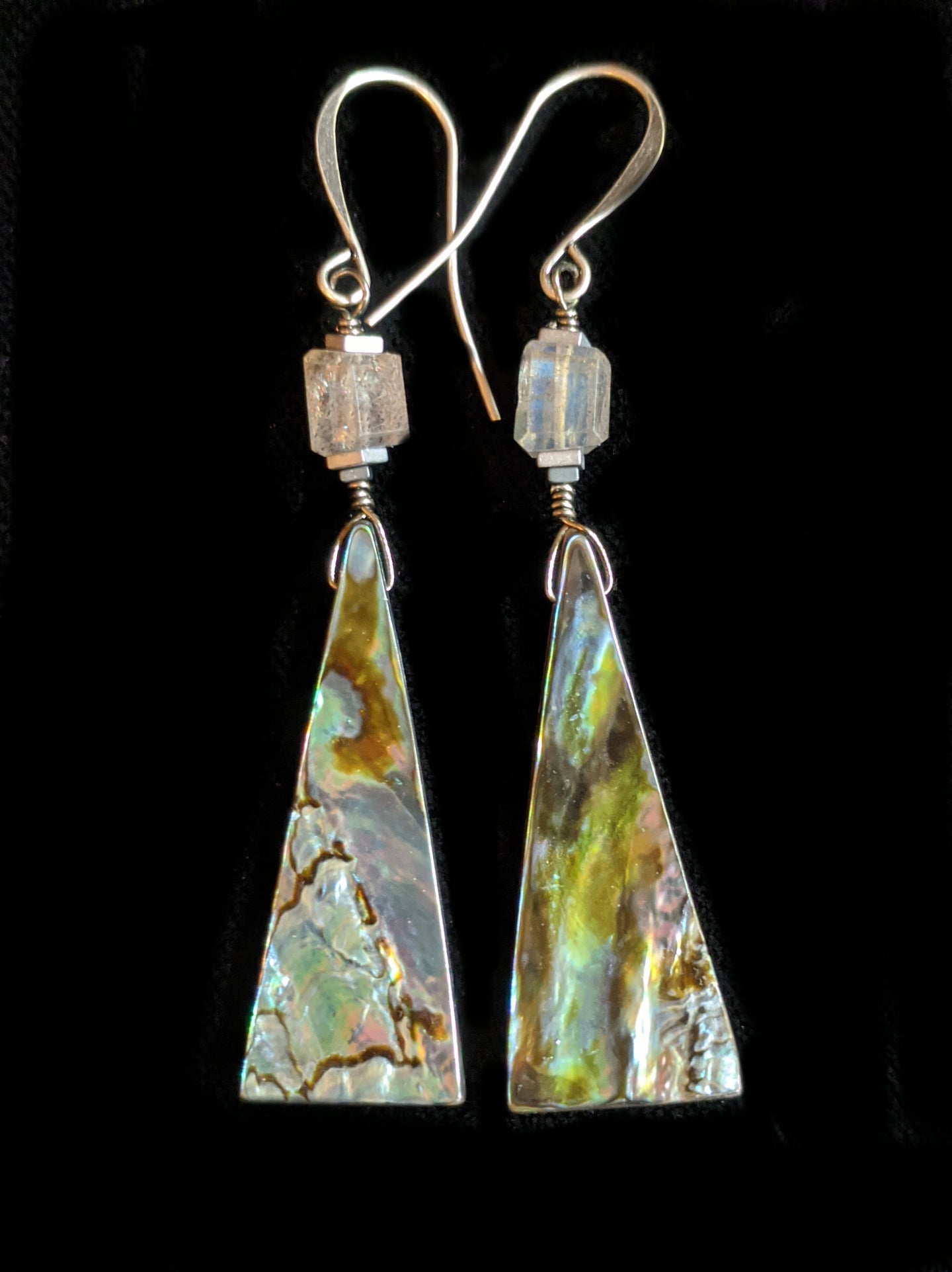 abalone shell & labradorite earrings - sunroot studio
