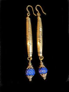 African Brass & Lapis Earrings - Sunroot Studio