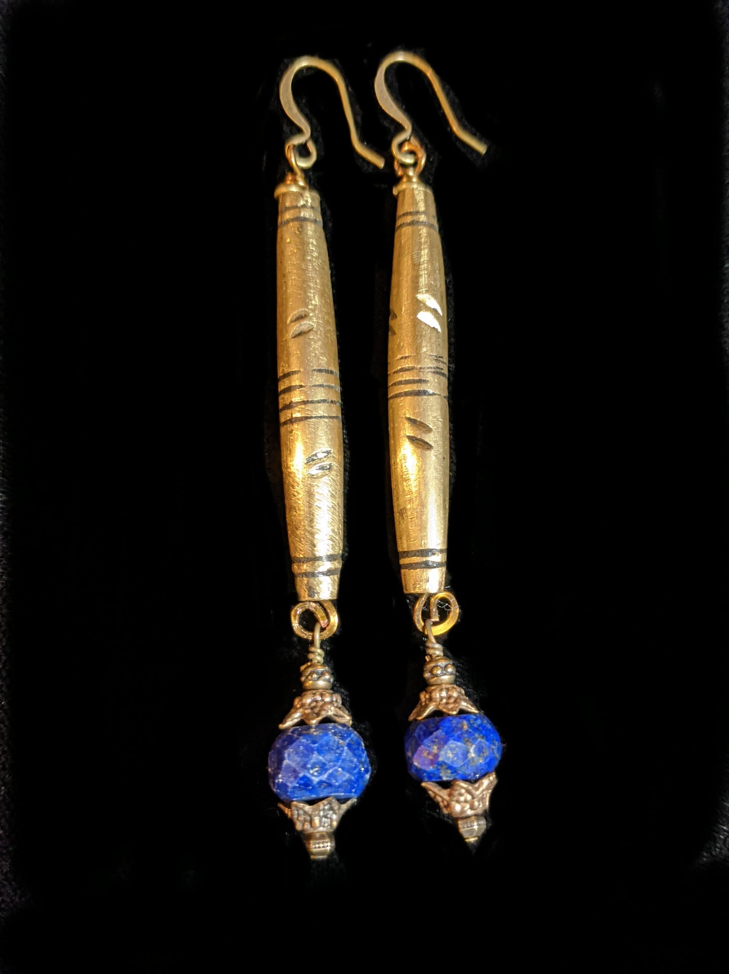 african brass & lapis earrings - sunroot studio