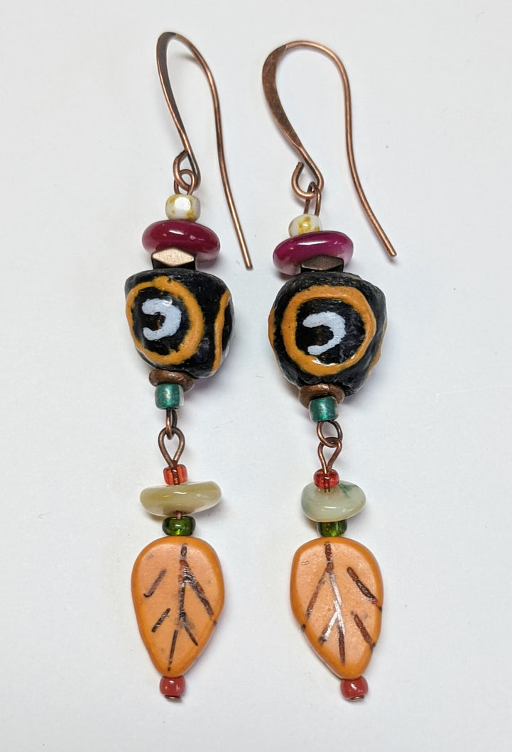 African Glass & Leaf Earrings # 2 - Sunroot Studio