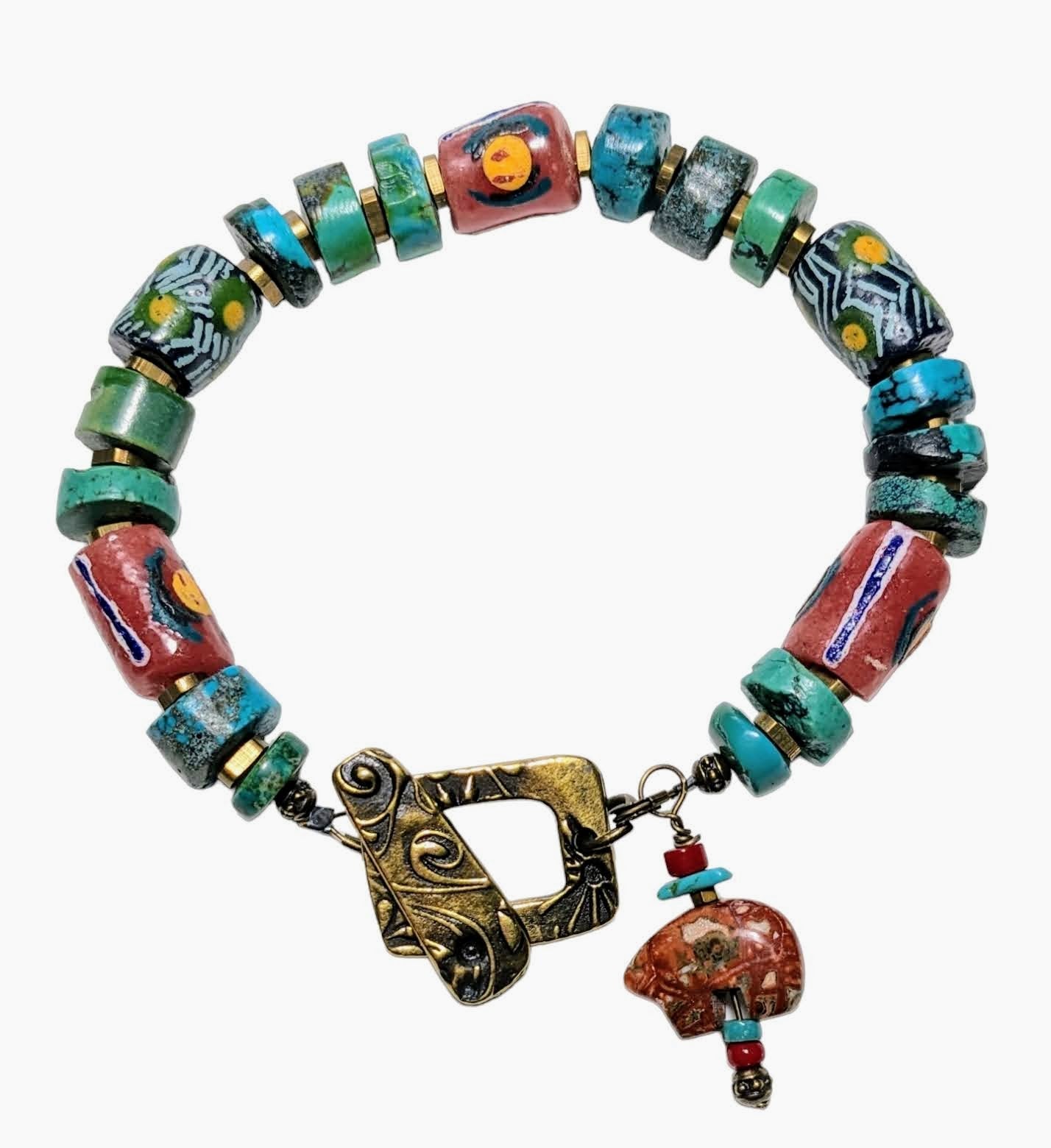 african glass & turquoise bracelet