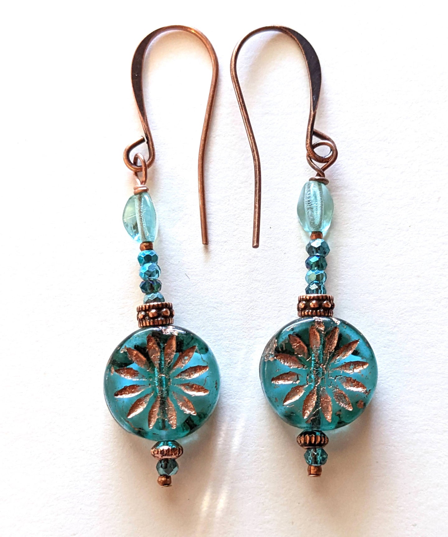 aqua flower earrings