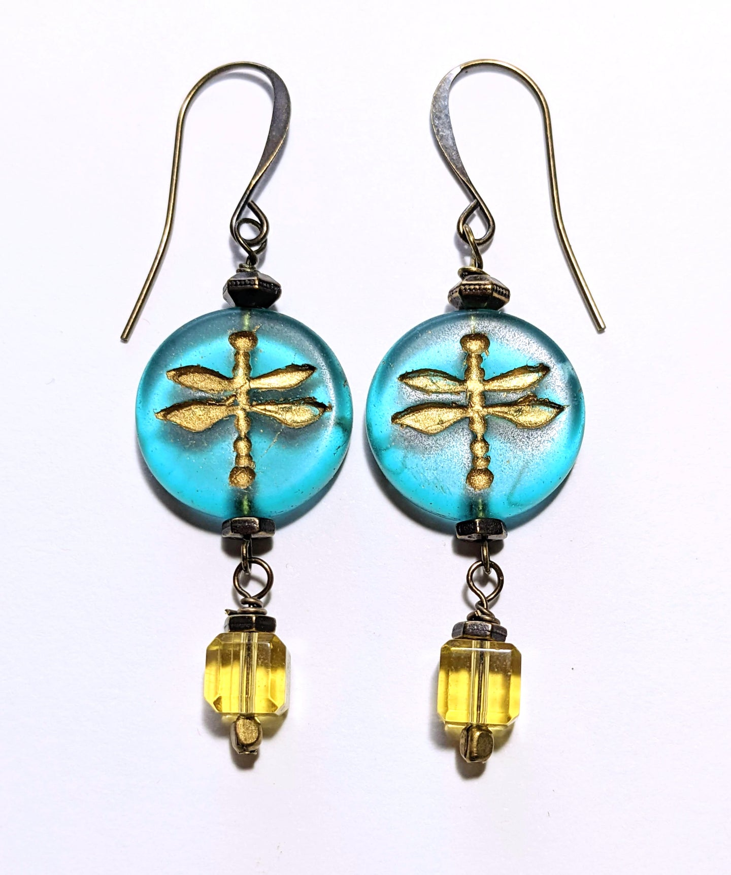 aqua & gold dragonfly earrings
