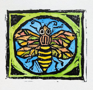 Bee Lino block print