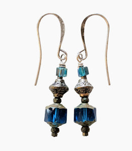 Faceted Sapphire Blue Glass Earrings