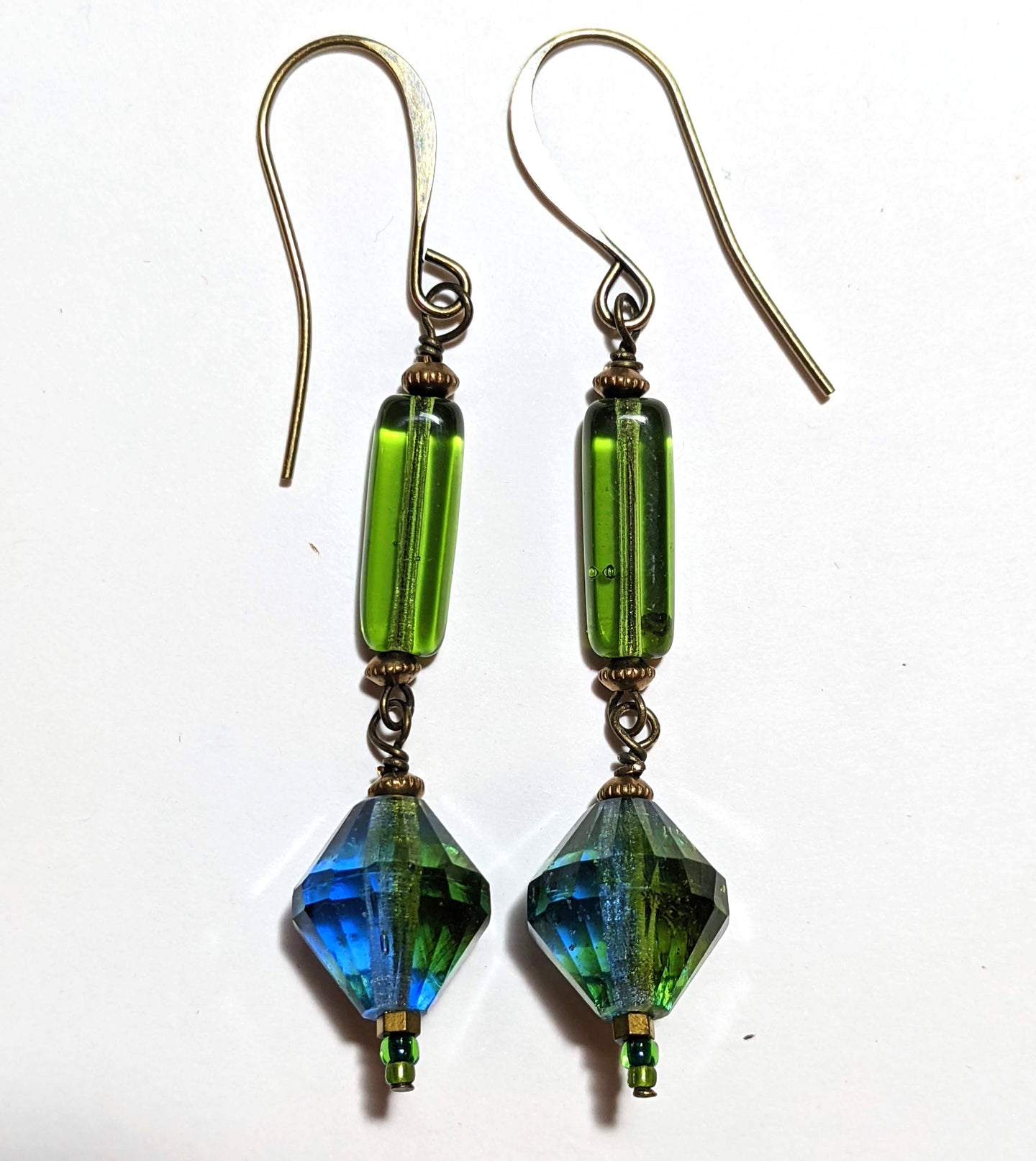 olive & blue czech glass earrings