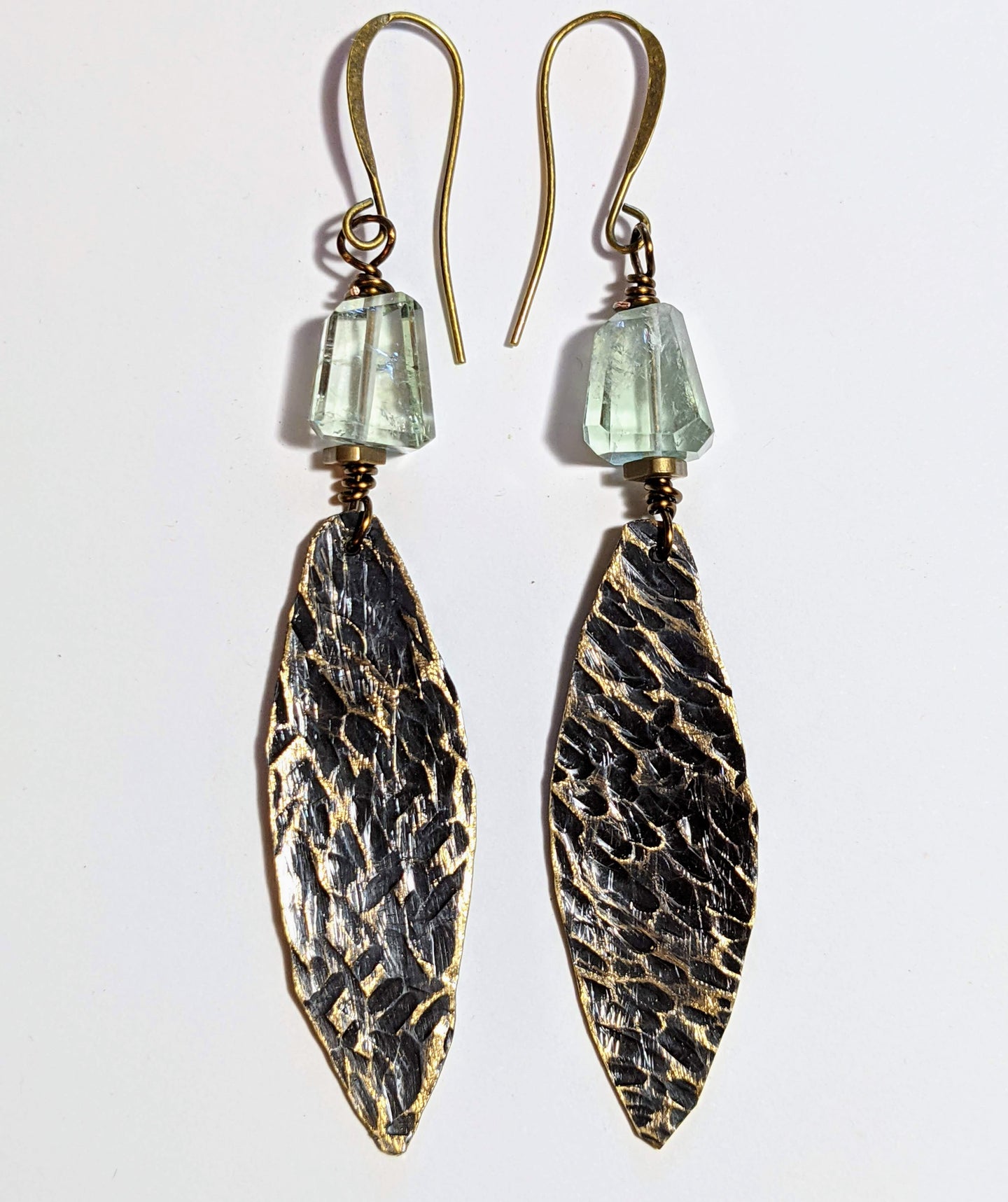 brass leaf & green amethyst earrings