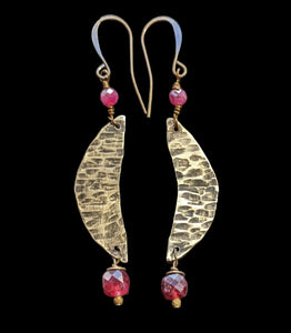 Brass Moon & Garnet Earrings