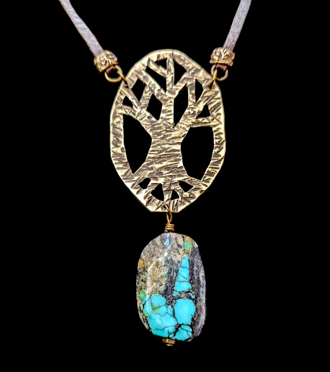 Brass Tree & Turquoise Set | Original Art and Metal Jewelry