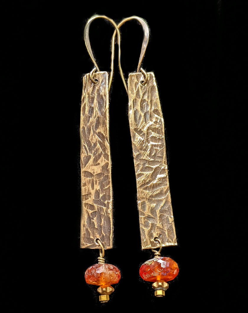 Hammered Brass & Topaz Earrings - Sunroot Studio